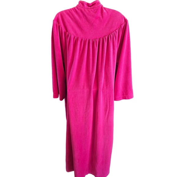 Women's size medium hot pink velour moo moo robe lounge pockets EUC ^ - Picture 2 of 8
